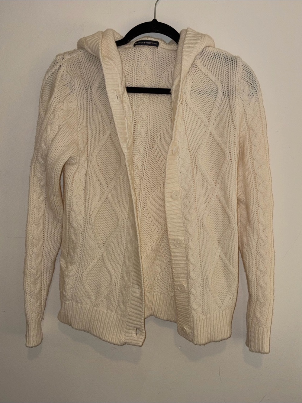 Brandy Melville Cream Cable-Knit Hooded Cardigan